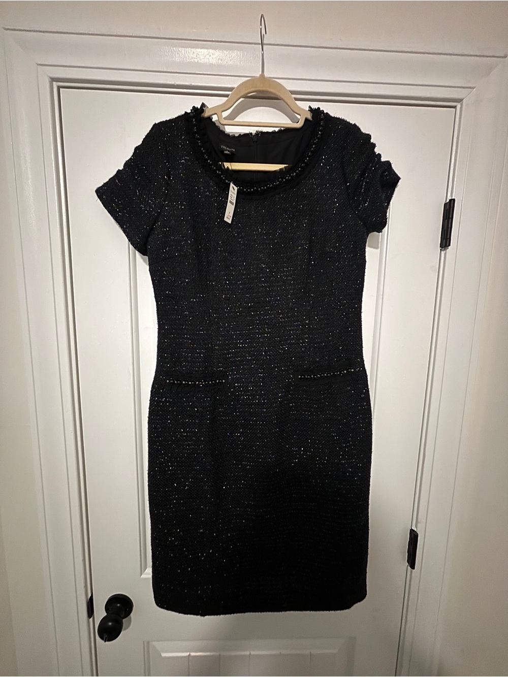 Talbots Black Short-Sleeve Tweed Sheath Dress